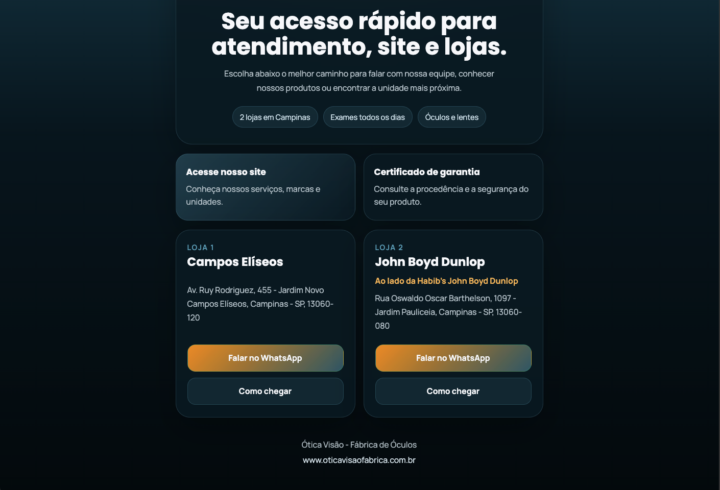 Página de Links — Lojas & WhatsApp